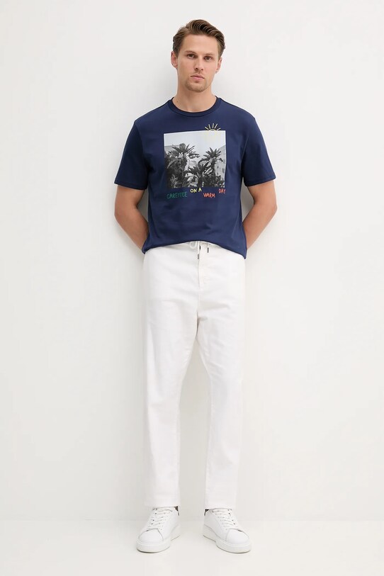 Bavlněné tričko United Colors of Benetton 3BL0U10AG námořnická modř SS25