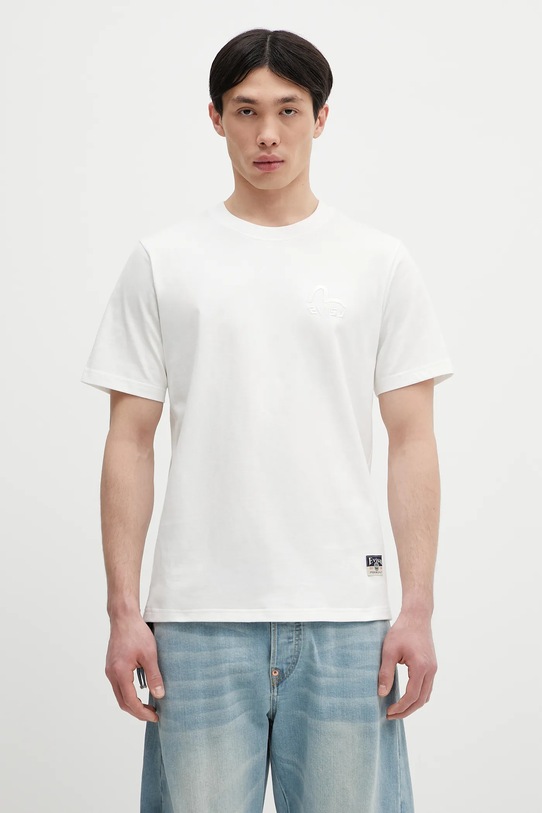 Bavlněné tričko Evisu Logo EMB SS regular bílá 2ESHTM5TS1137