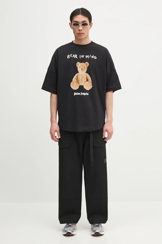 Памучна тениска Palm Angels Bear In Mind Over PMAA002S25JER0021060 черен