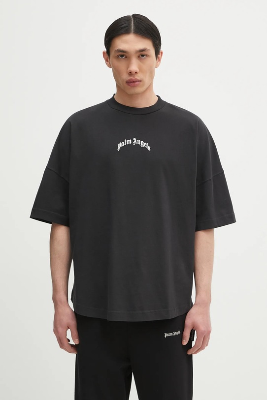 Palm Angels t-shirt bawełniany Back Curved Logo Over nadruk czarny PMAA002S25JER0011003