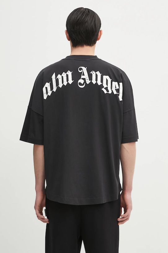Odzież Palm Angels t-shirt bawełniany Back Curved Logo Over PMAA002S25JER0011003 czarny