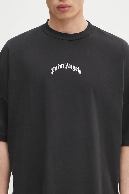 Palm Angels t-shirt bawełniany Back Curved Logo Over czarny PMAA002S25JER0011003