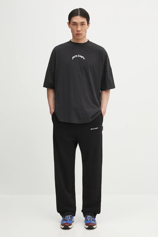 Palm Angels t-shirt bawełniany Back Curved Logo Over PMAA002S25JER0011003 czarny