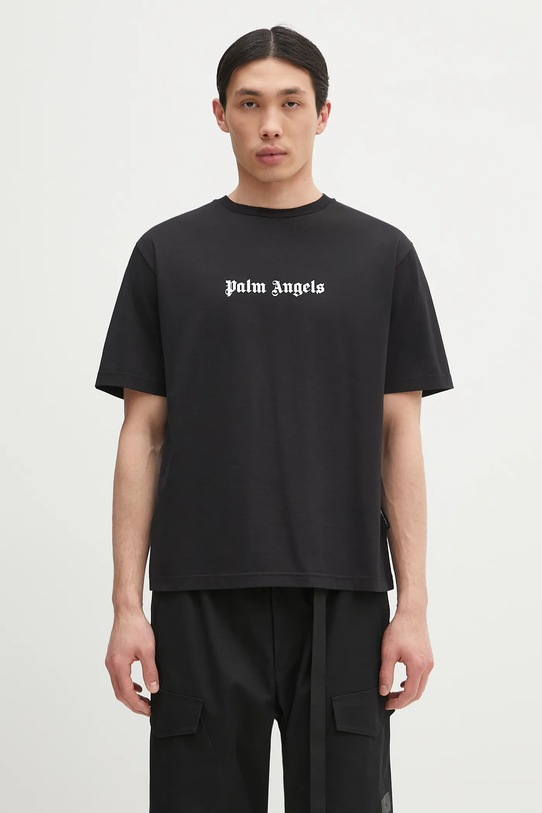 Памучна тениска Palm Angels Classic Logo Slim свободна черен PMAA089C99JER0031001