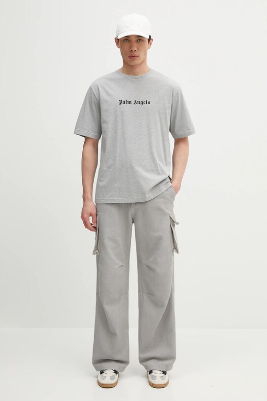 Памучна тениска Palm Angels Classic Logo Slim PMAA089C99JER0030810 сив