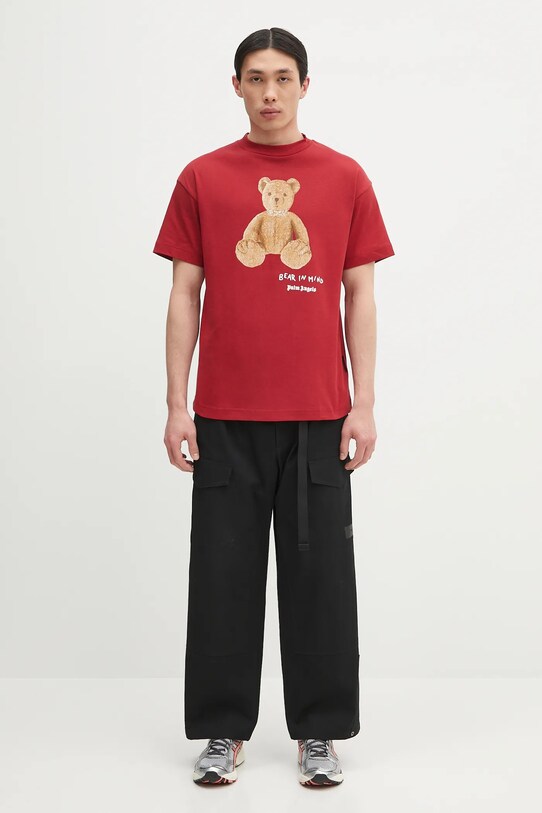 Pamučna majica Palm Angels Bear In Mind Reg PMAA001S25JER0052560 crvena