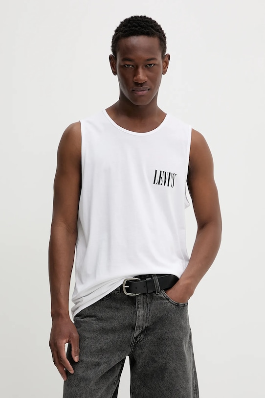 Bavlněné tričko Levi's GRAPHIC ROWER TANK kulatý bílá A7642