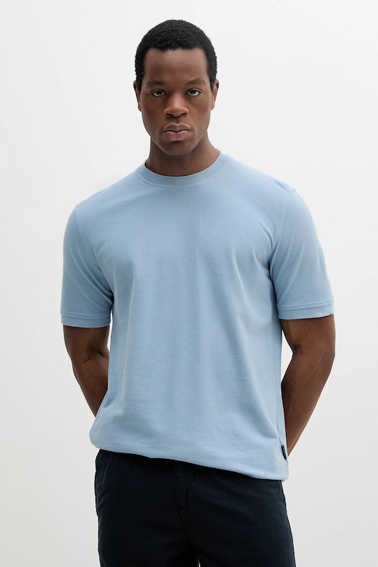 Sisley tricou din bumbac uni albastru 3089S104J