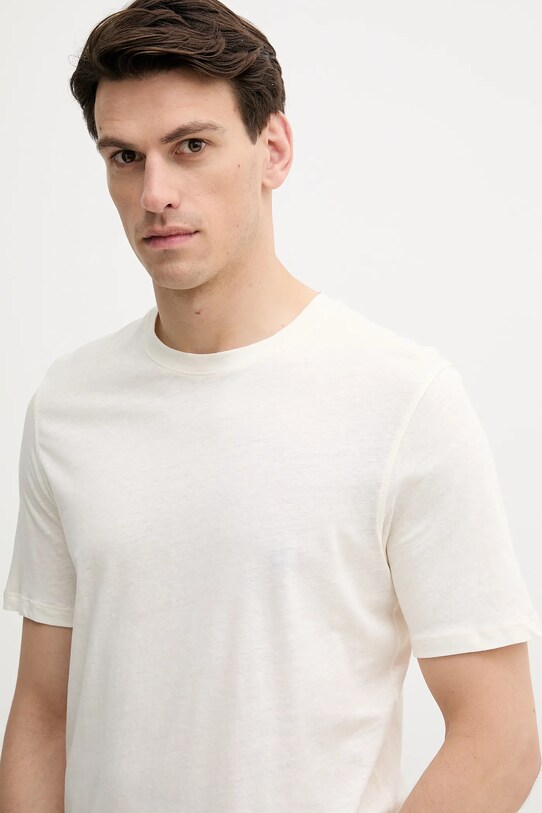 Tričko s prímesou ľanu Sisley béžová 3D8FS104L