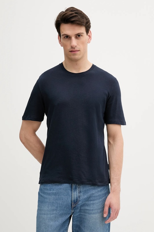 Sisley tricou din amestec de in uni bleumarin 3D8FS104L