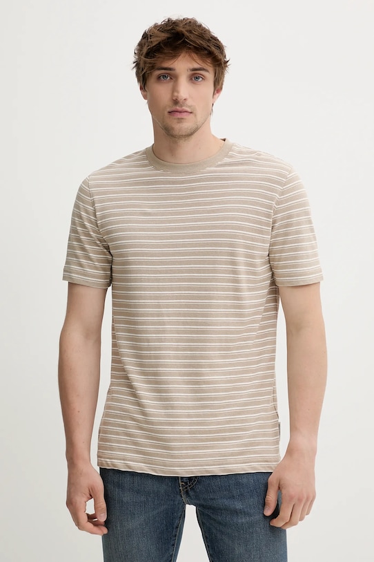 Marc O'Polo t-shirt z domieszką lnu regular brązowy 524216751302