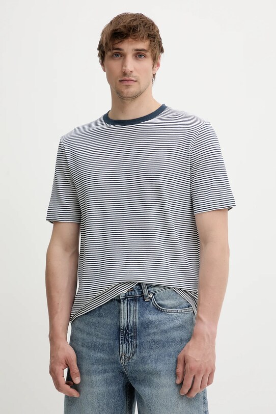Marc O'Polo t-shirt z domieszką lnu regular niebieski 524216751302