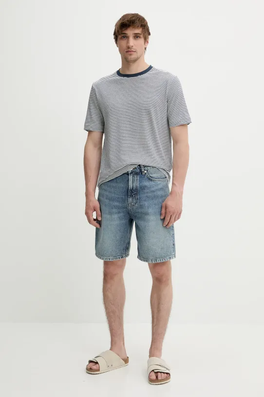 Marc O'Polo t-shirt z domieszką lnu 524216751302 niebieski SS25