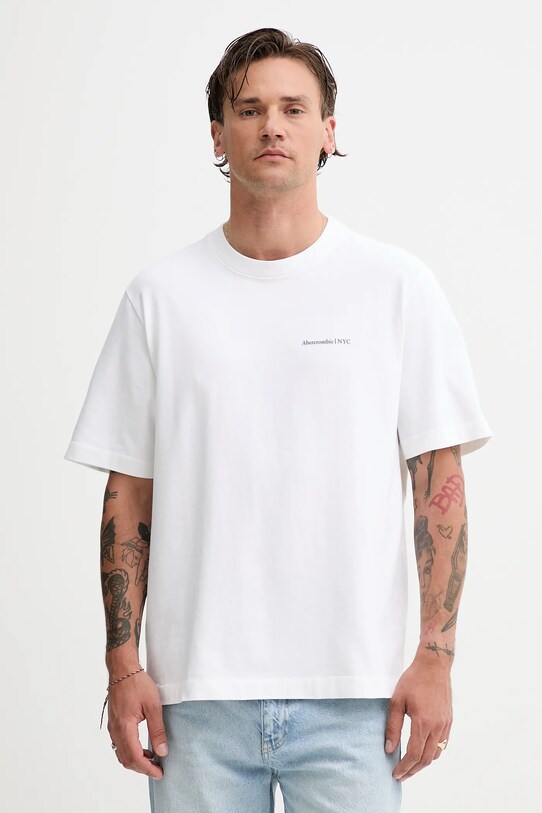 Bavlněné tričko Abercrombie & Fitch potisk bílá KI123.5060.100