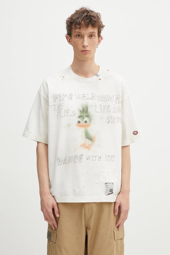 Бавовняна футболка Maison MIHARA YASUHIRO Distressed Tee надрук білий J14TS752