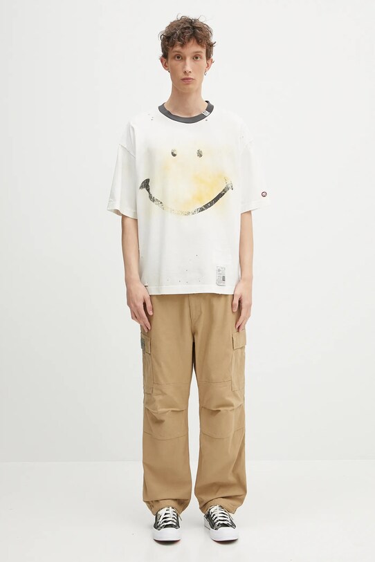Памучна тениска Maison MIHARA YASUHIRO Smily Face Printed Distressed Tee J14TS762 бял