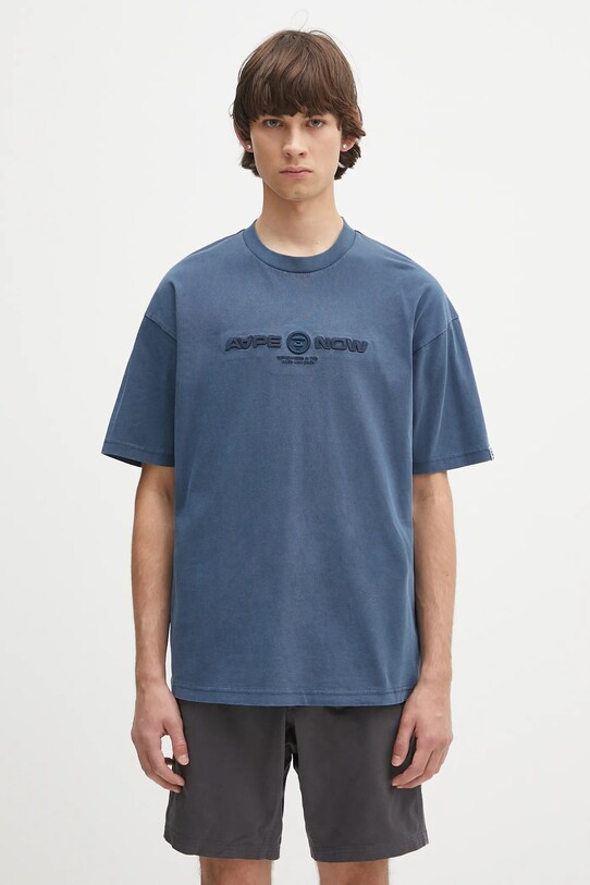 AAPE t-shirt bawełniany Now bawełna granatowy AAPTEM1603XXO