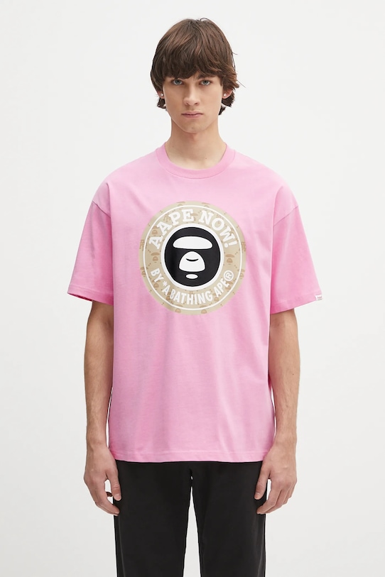 AAPE t-shirt bawełniany Basic nadruk różowy AAPTEM1638XXO