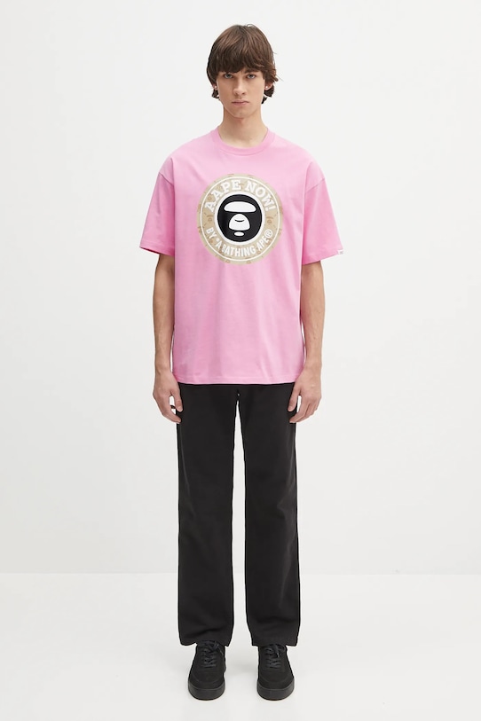 AAPE t-shirt bawełniany Basic AAPTEM1638XXO różowy
