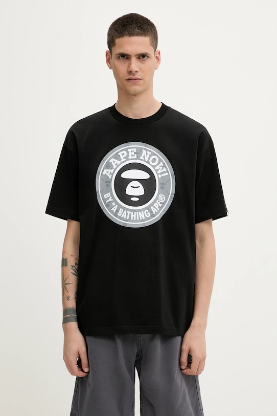 AAPE t-shirt bawełniany Basic nadruk czarny AAPTEM1638XXO