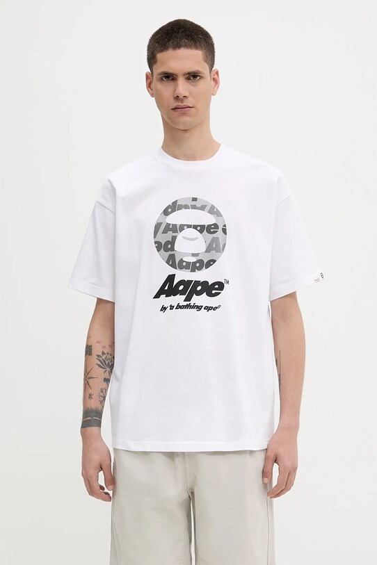 Бавовняна футболка AAPE Basic надрук білий AAPTEM1639XXO