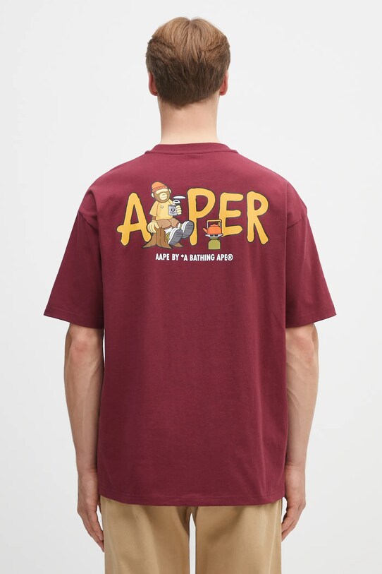 Îmbrăcăminte AAPE tricou din bumbac Theme Aaper AAPTEM1617XXO burgundia