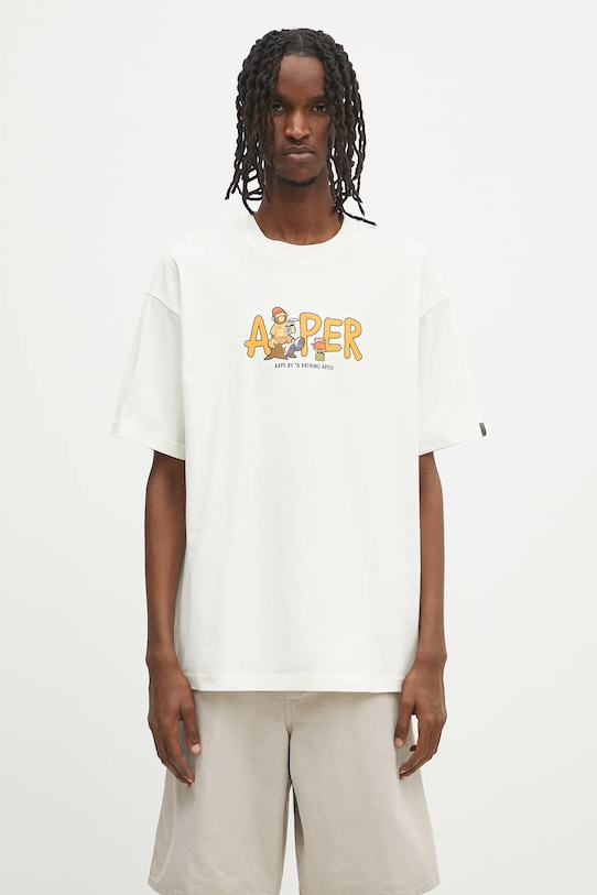 AAPE tricou din bumbac Theme Aaper print bej AAPTEM1616XXO