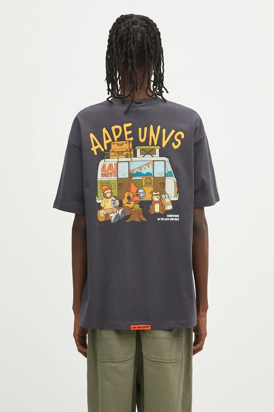 Oblečenie Bavlnené tričko AAPE Theme Aaper AAPTEM1616XXO sivá