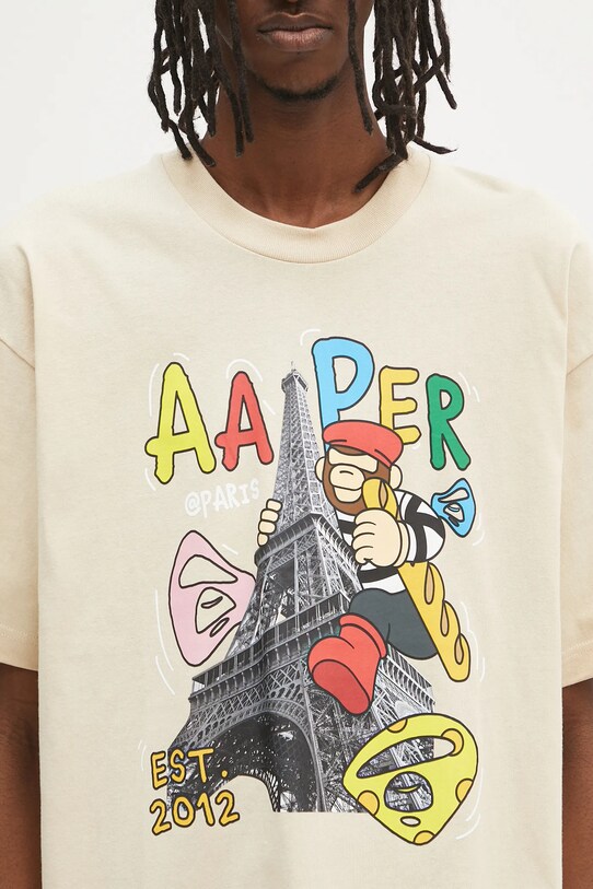 Памучна тениска AAPE Theme Aaper бежов AAPTEM1613XXO