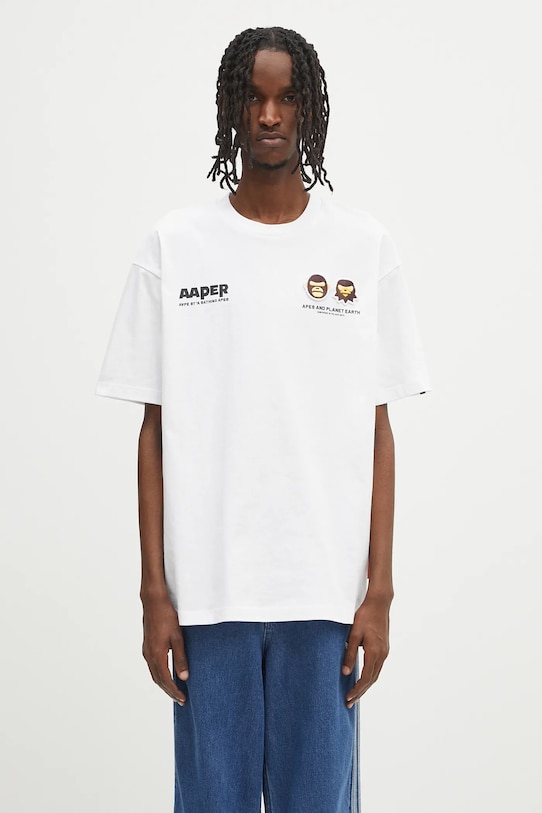 Bavlněné tričko AAPE Basic Aaper relaxed bílá AAPTEM1675XXO