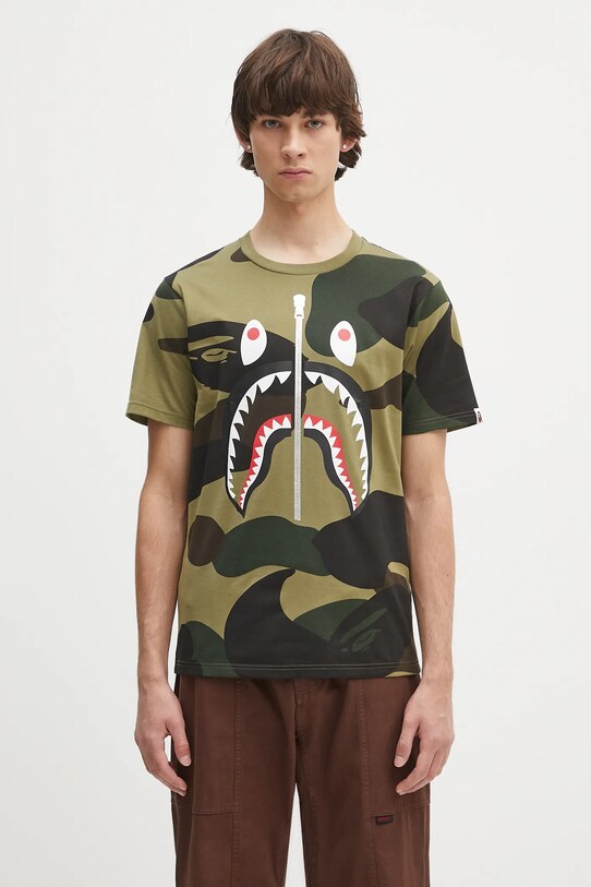 Памучна тениска A Bathing Ape Giant 1St Camo Shark стандартна зелен 1L30109011