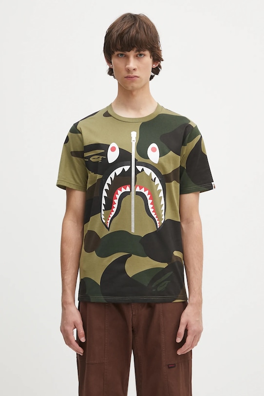 A Bathing Ape t-shirt in cotone Giant 1St Camo Shark regolare verde 1L30109011