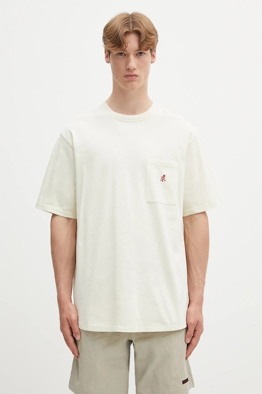 Gramicci t-shirt bawełniany One Point Tee Pigment Dyed regular beżowy G304.OGJ.PG