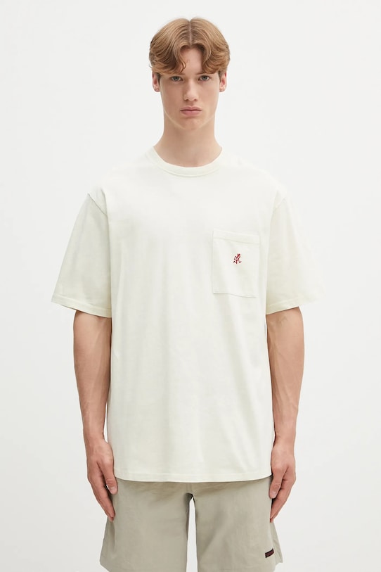 Gramicci cotton t-shirt One Point Tee Pigment Dyed regular beige G304.OGJ.PG