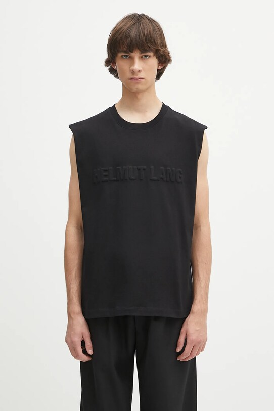 Bavlněné tričko Helmut Lang EMBOSSED.TANK.ROUNDE regular černá P01HM502
