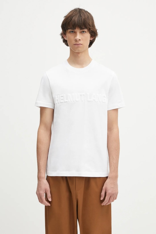 Helmut Lang t-shirt bawełniany EMBOSSED.TEE.ROUNDED aplikacja biały P01HM508