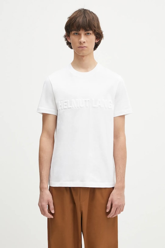 Helmut Lang t-shirt bawełniany EMBOSSED.TEE.ROUNDED aplikacja biały P01HM508
