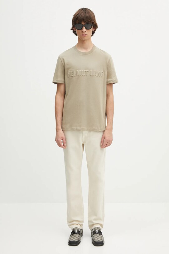 Pamučna majica Helmut Lang EMBOSSED.TEE.ROUNDED P01HM508 zelena