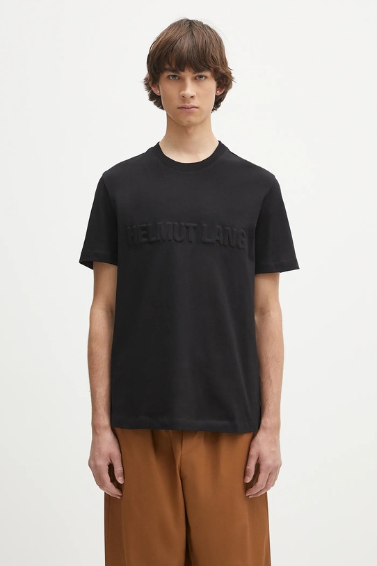 Helmut Lang t-shirt bawełniany EMBOSSED.TEE.ROUNDED aplikacja czarny P01HM508