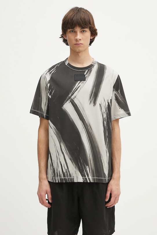 Helmut Lang t-shirt bawełniany FEATHER.T.BRUSHSTROK wzorzyste szary P02HM505