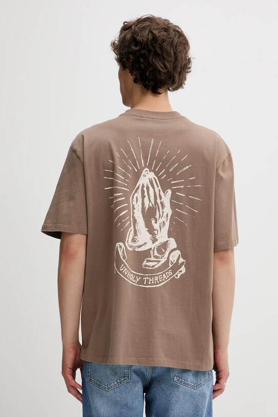 The Ragged Priest tricou din bumbac print maro RPSS252053JS