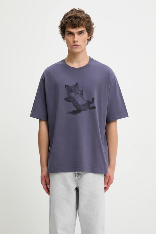 Maison Kitsuné t-shirt bawełniany Chillax Print Oversize wzorzyste fioletowy OM00108KJ0008