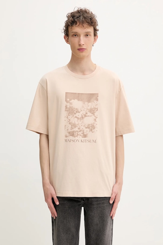 Maison Kitsuné cotton t-shirt Daisy Field Oversize relaxed beige OM00114KJ7016