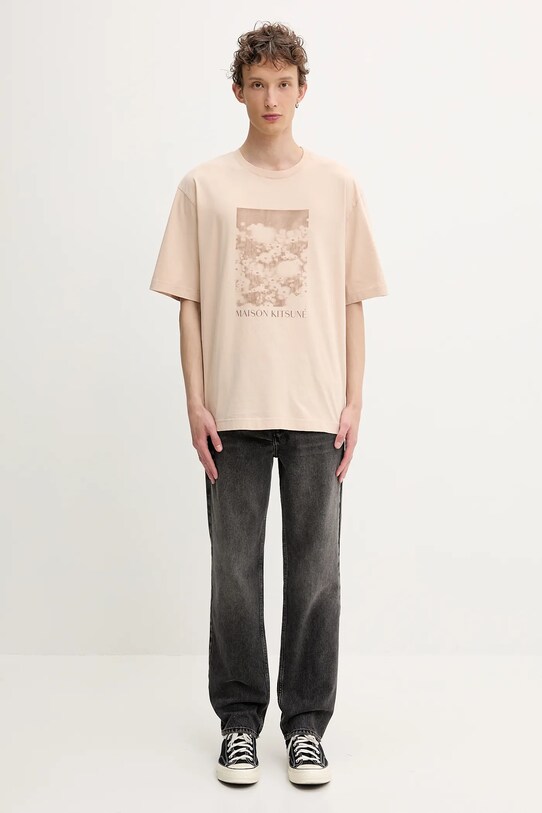 Maison Kitsuné t-shirt bawełniany Daisy Field Oversize OM00114KJ7016 beżowy