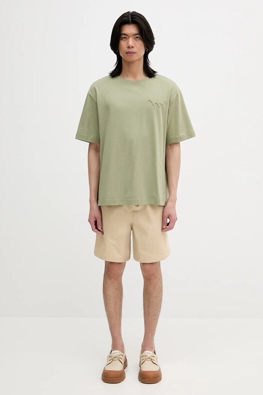 Βαμβακερό μπλουζάκι Maison Kitsuné Embossed Profile Fox Oversize OM00116KJ7016 πράσινο