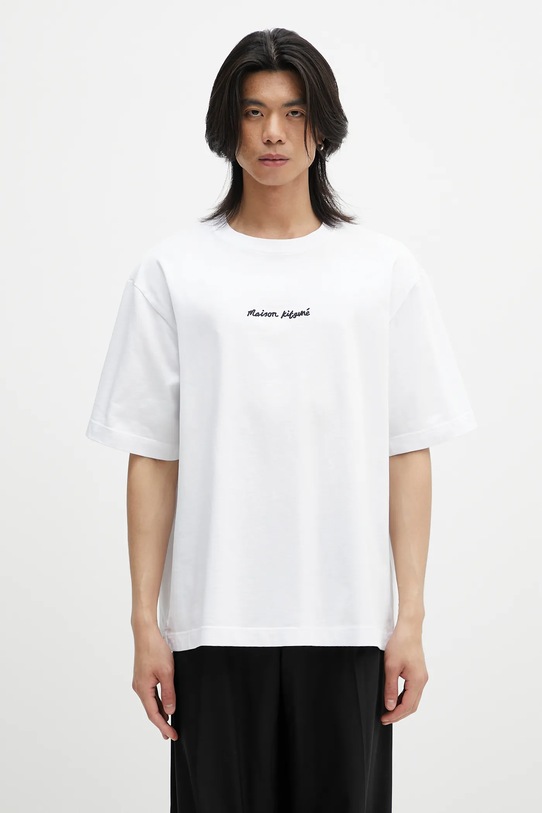 Maison Kitsuné t-shirt bawełniany Maison Kitsune Embroidery Oversize bawełna biały OM00122KJ0119
