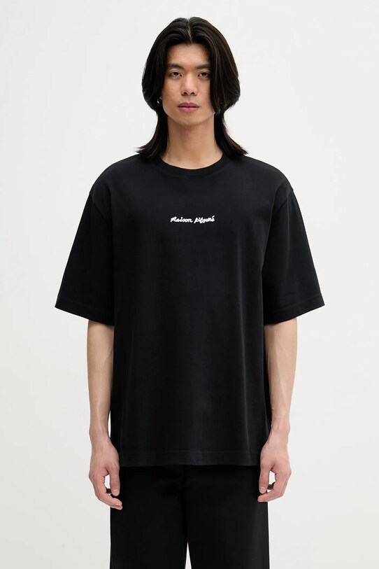 Бавовняна футболка Maison Kitsuné Maison Kitsune Embroidery Oversize бавовна чорний OM00122KJ0119