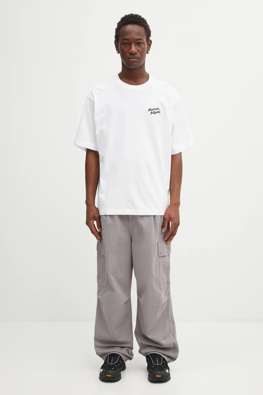 Maison Kitsuné t-shirt bawełniany Maison Kitsune Handwriting Embroidery OM00123KJ0119 biały