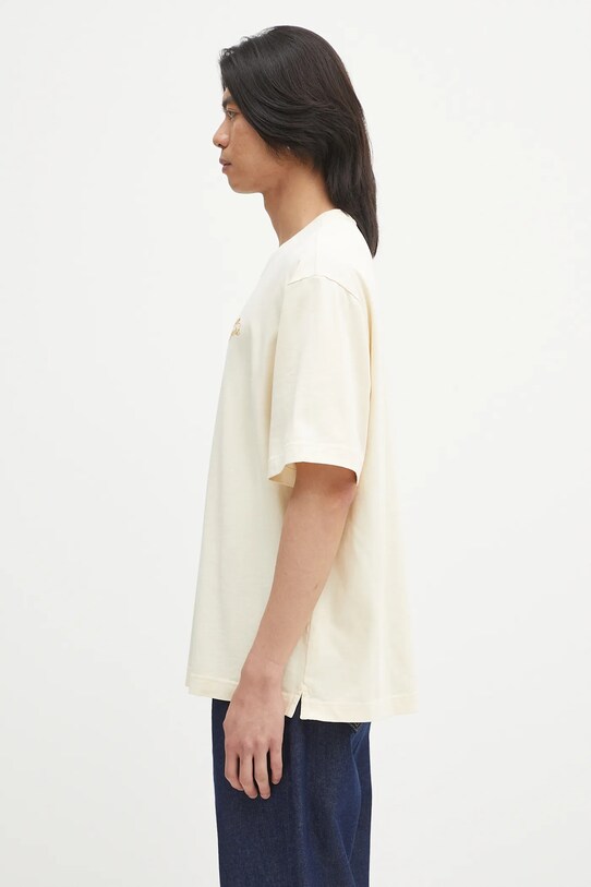 Maison Kitsuné tricou din bumbac Maison Kitsune Handwriting Embroidery OM00123KJ0119 bej SS25