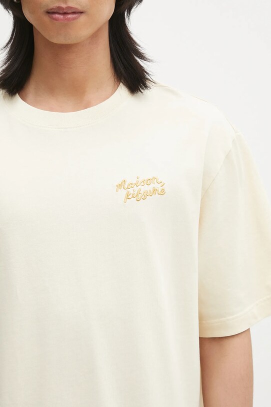 Maison Kitsuné tricou din bumbac Maison Kitsune Handwriting Embroidery bej OM00123KJ0119